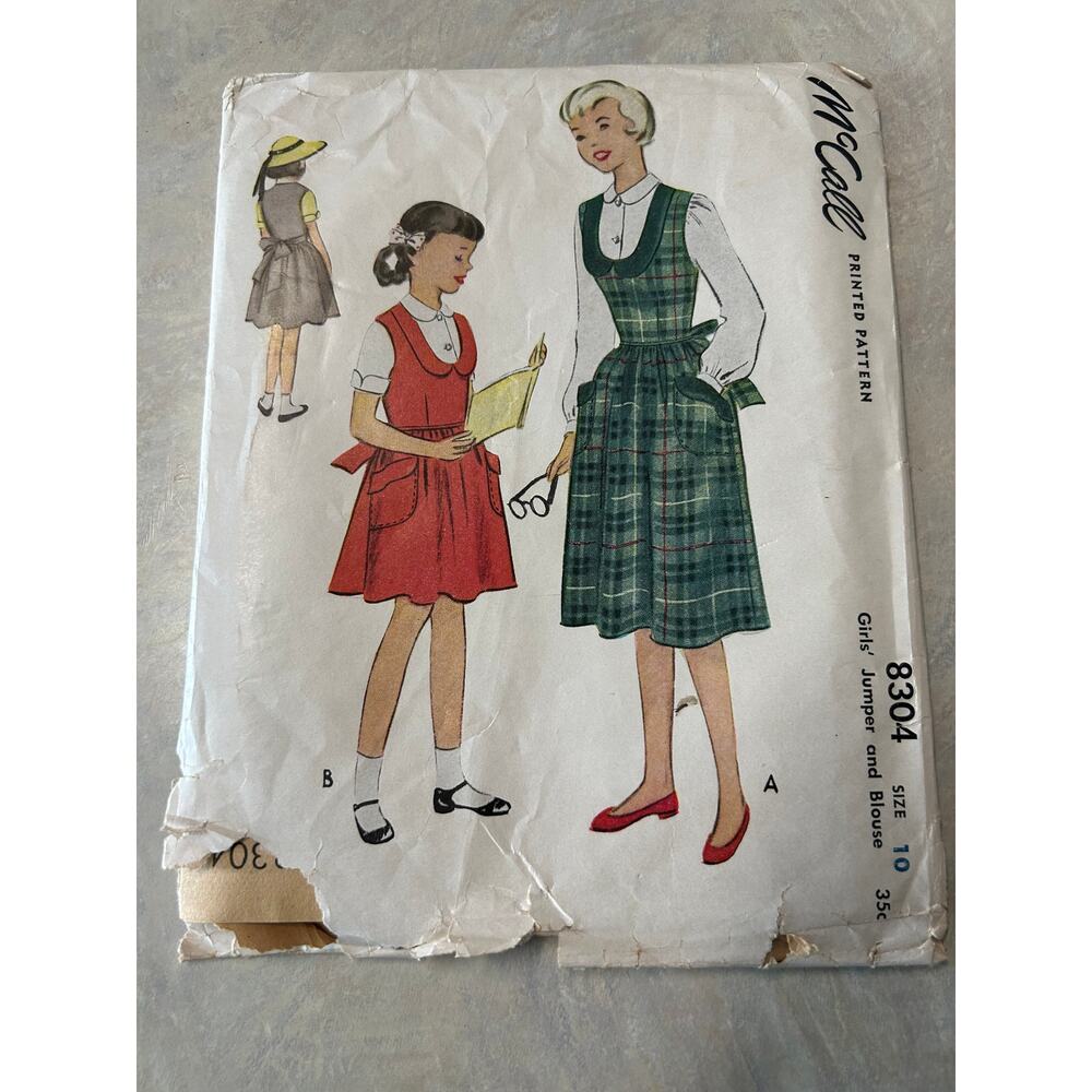 Vintage 40's-50's McCall Pattern #8304‎ Girls Jumper and blouse Size 10